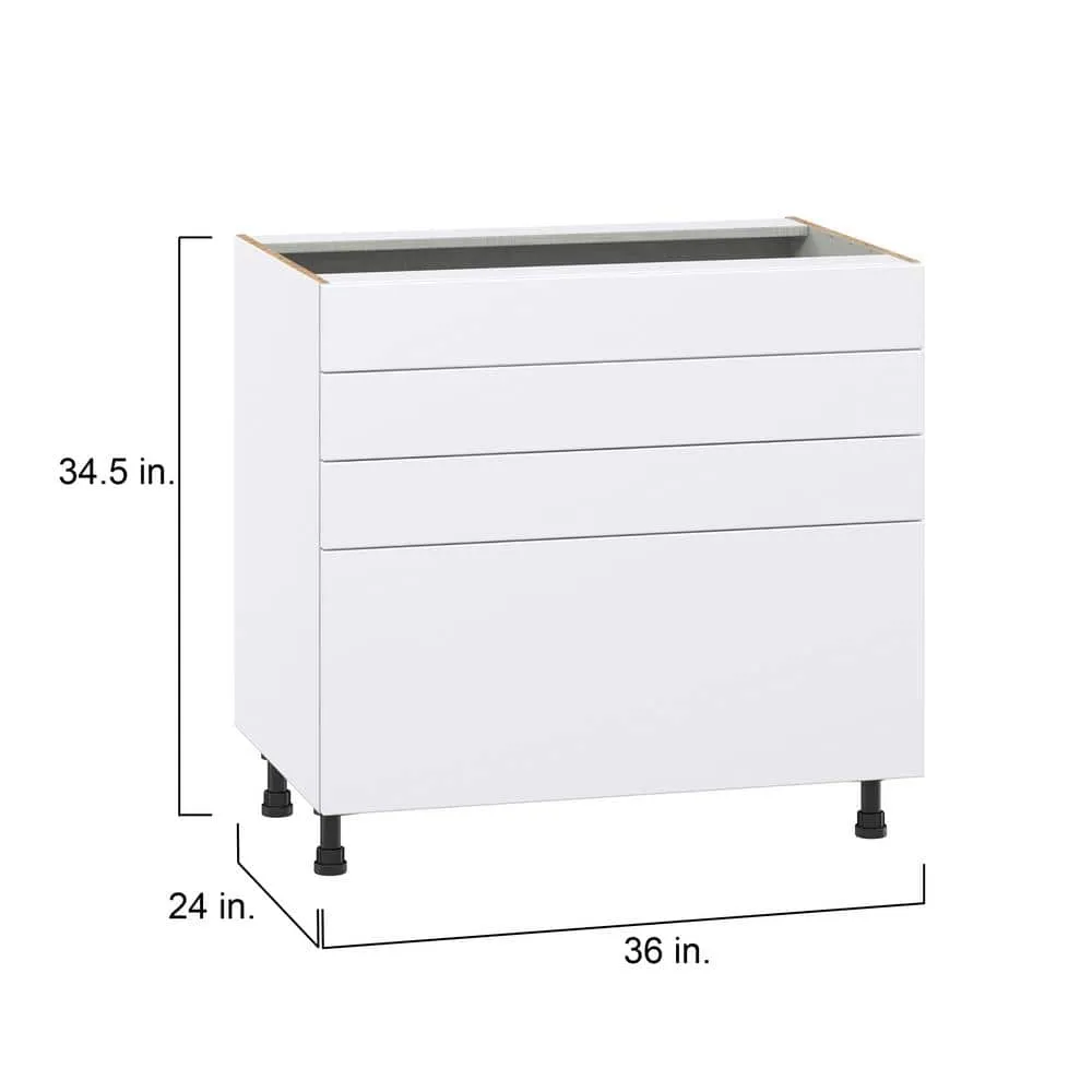 J COLLECTION Fairhope Bright White Slab Assembled Cooktop Base Kitchen Cabinet with 3 Drawers (36 in. W x 34.5 in. H x 24 in. D), photo 3 of 11