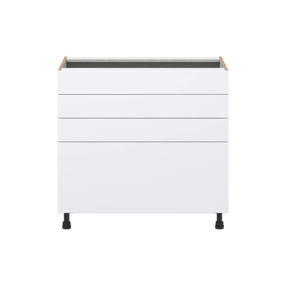 J COLLECTION Fairhope Bright White Slab Assembled Cooktop Base Kitchen Cabinet with 3 Drawers (36 in. W x 34.5 in. H x 24 in. D), photo 7 of 11