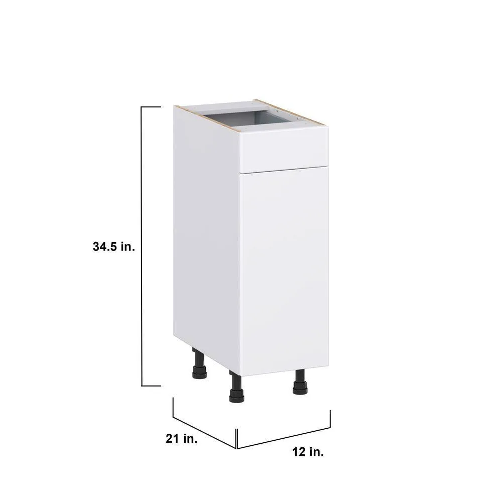 J COLLECTION Fairhope Bright White Slab Assembled Vanity Base Cabinet with 1 Drawer (12 in. W x 34.5 in. H x 21 in. D), photo 4 of 12