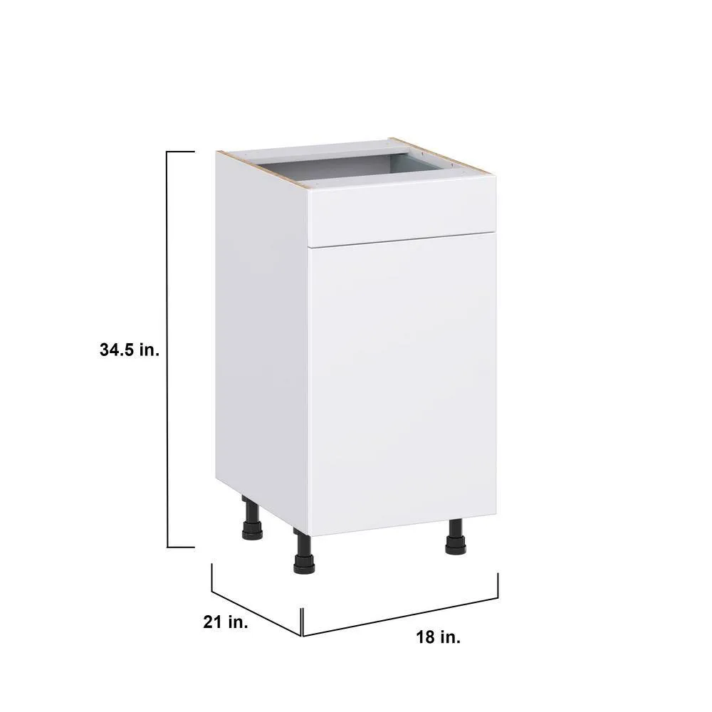 J COLLECTION Fairhope Bright White Slab Assembled Vanity Base Cabinet with 1 Drawer (18 in. W x 34.5 in. H x 21 in. D), photo 4 of 12