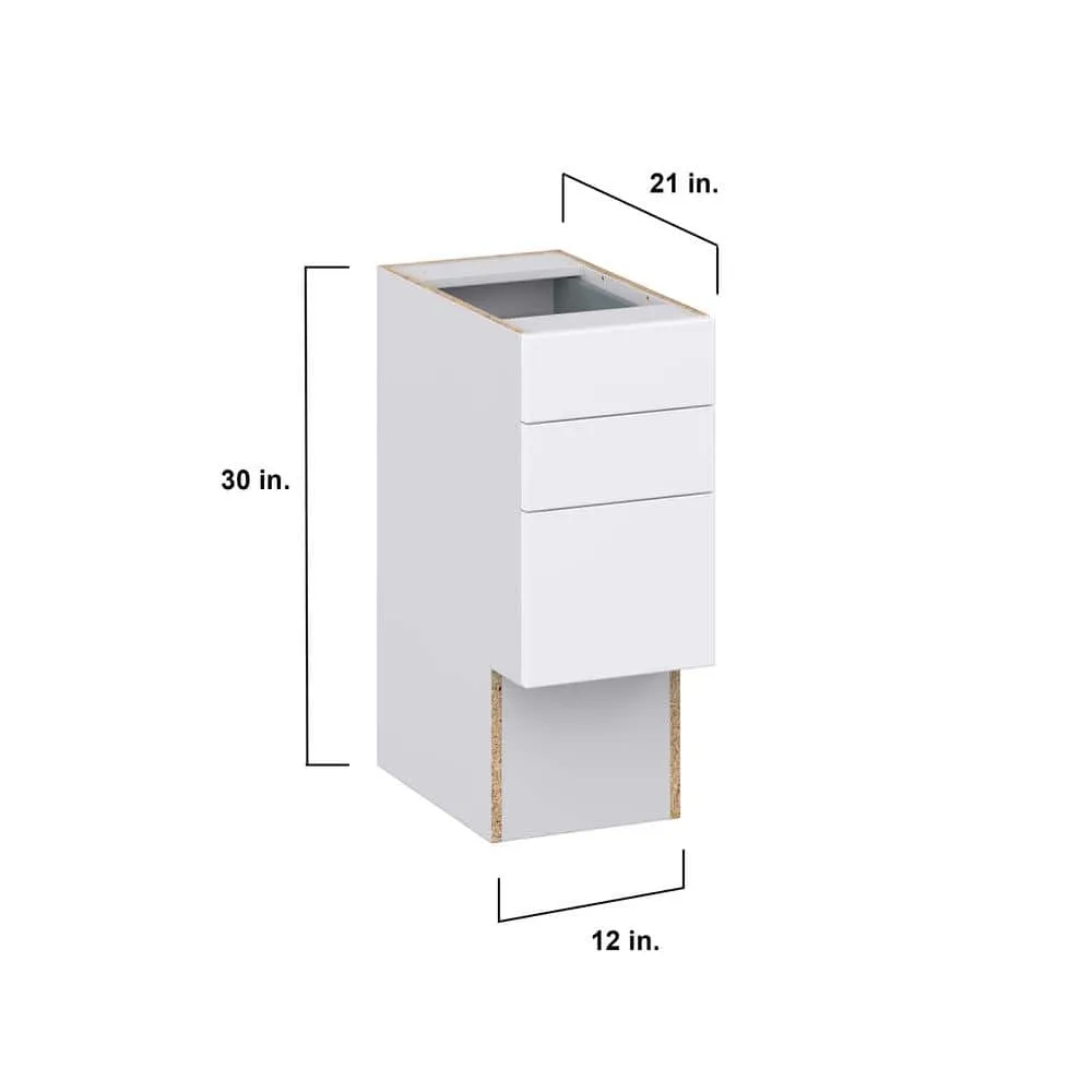 J COLLECTION Fairhope Bright White Slab Assembled Vanity ADA Drawer Base Cabinet with 3 Drawers (12 in. W x 30 in. H x 21 in. D), photo 4 of 12