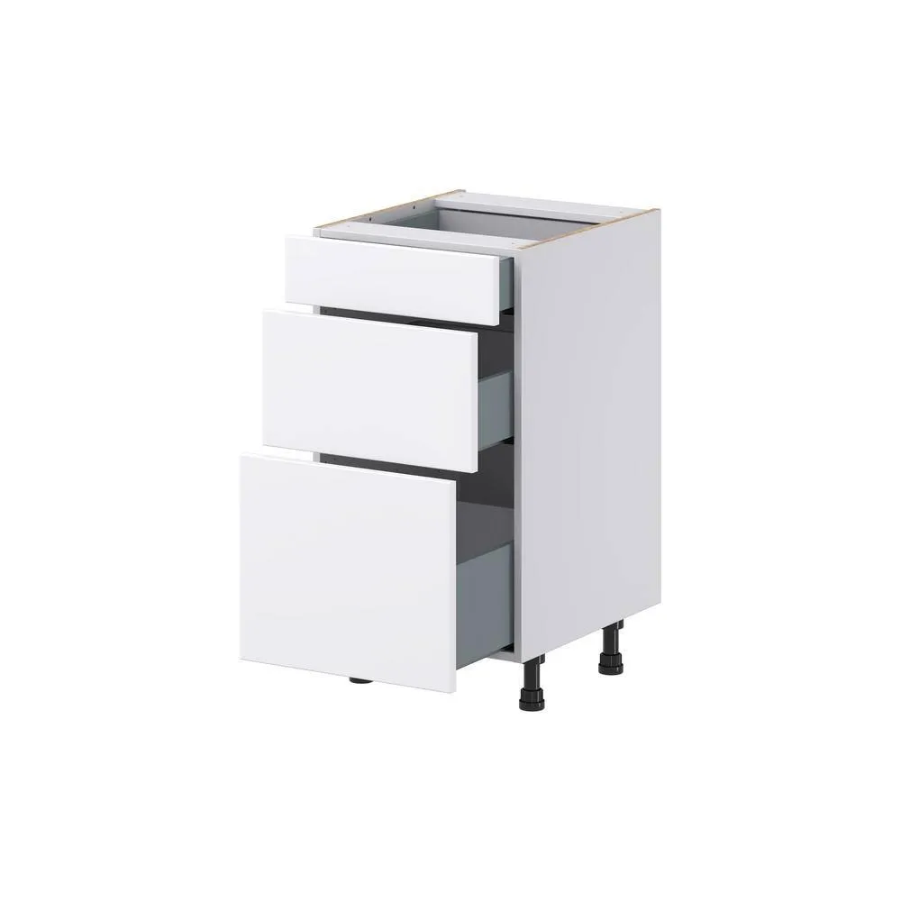 J COLLECTION Fairhope Bright White Slab Assembled Vanity Drawer Base Cabinet with 3 Drawers (18 in. W x 34.5 in. H x 21 in. D), photo 7 of 11
