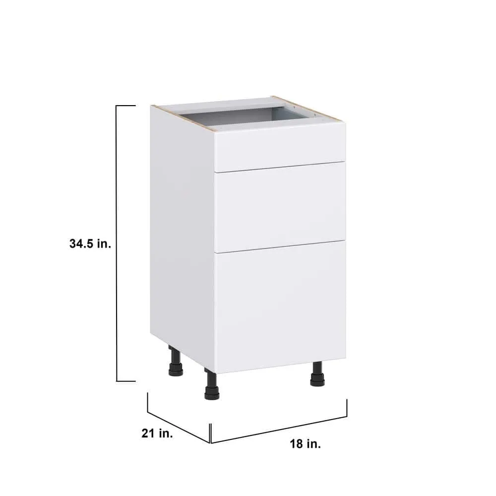 J COLLECTION Fairhope Bright White Slab Assembled Vanity Drawer Base Cabinet with 3 Drawers (18 in. W x 34.5 in. H x 21 in. D), photo 4 of 11