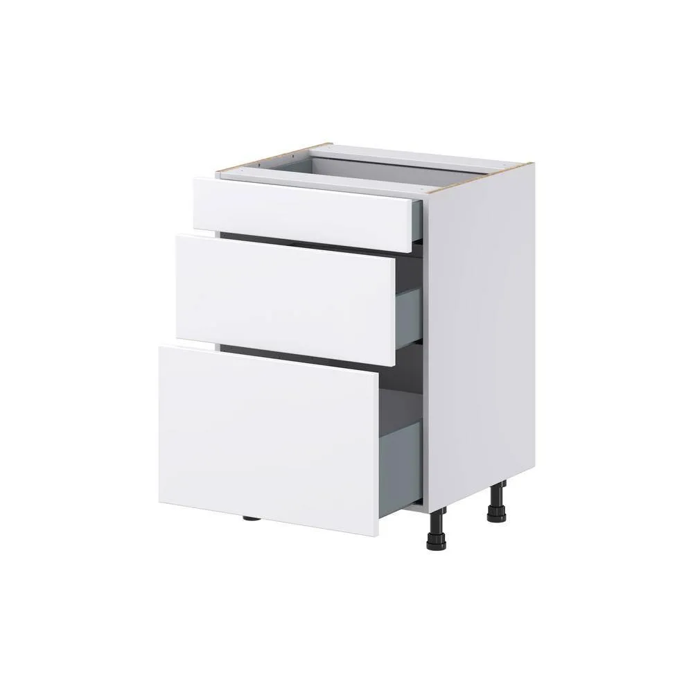 J COLLECTION Fairhope Bright White Slab Assembled Vanity Drawer Base Cabinet with 3 Drawers (24 in. W x 34.5 in. H x 21 in. D), photo 7 of 12