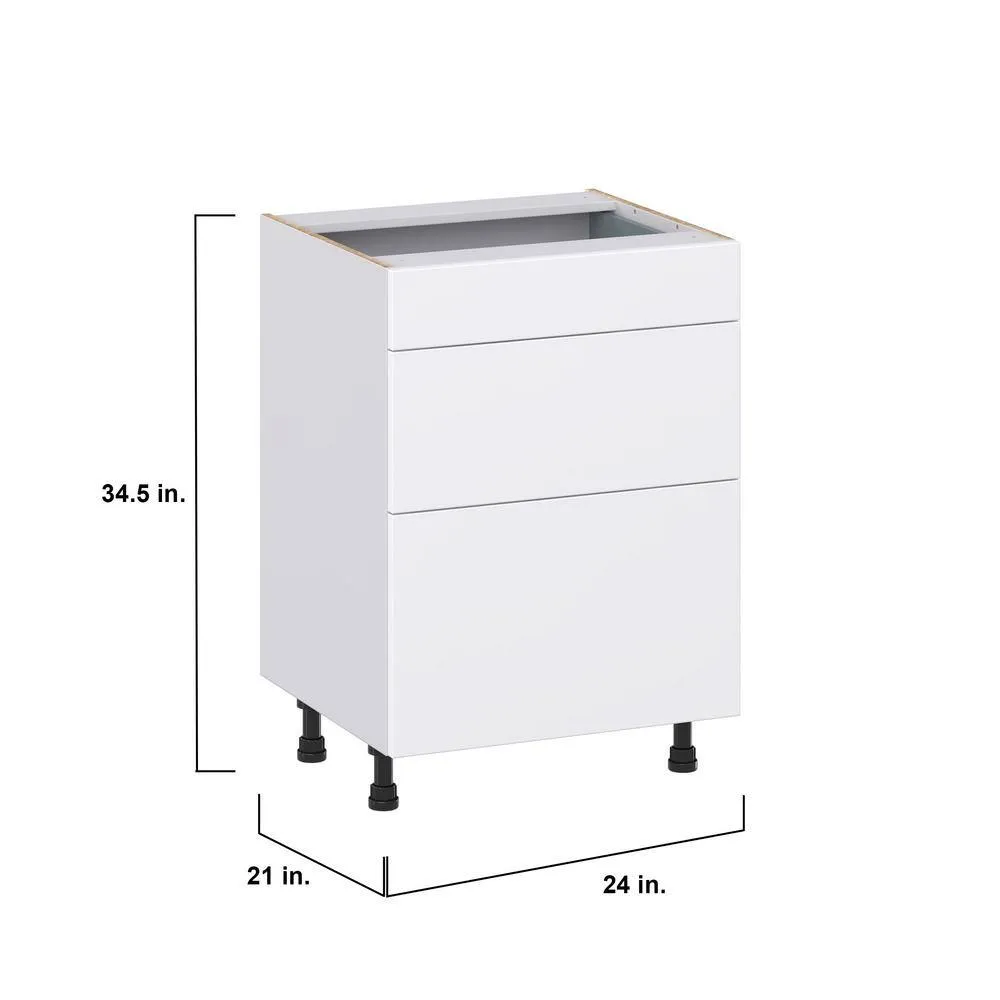 J COLLECTION Fairhope Bright White Slab Assembled Vanity Drawer Base Cabinet with 3 Drawers (24 in. W x 34.5 in. H x 21 in. D), photo 4 of 12