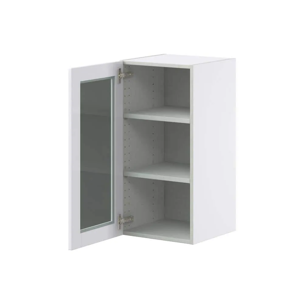 J COLLECTION Bright White Shaker Assembled Wall Kitchen Cabinet with Glass Door (15 in. W x 30 in. H x 14 in. D), photo 7 of 13