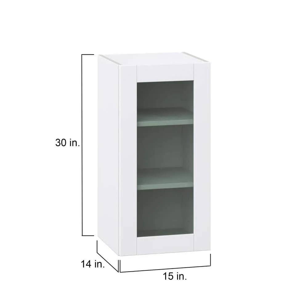 J COLLECTION Bright White Shaker Assembled Wall Kitchen Cabinet with Glass Door (15 in. W x 30 in. H x 14 in. D), photo 4 of 13