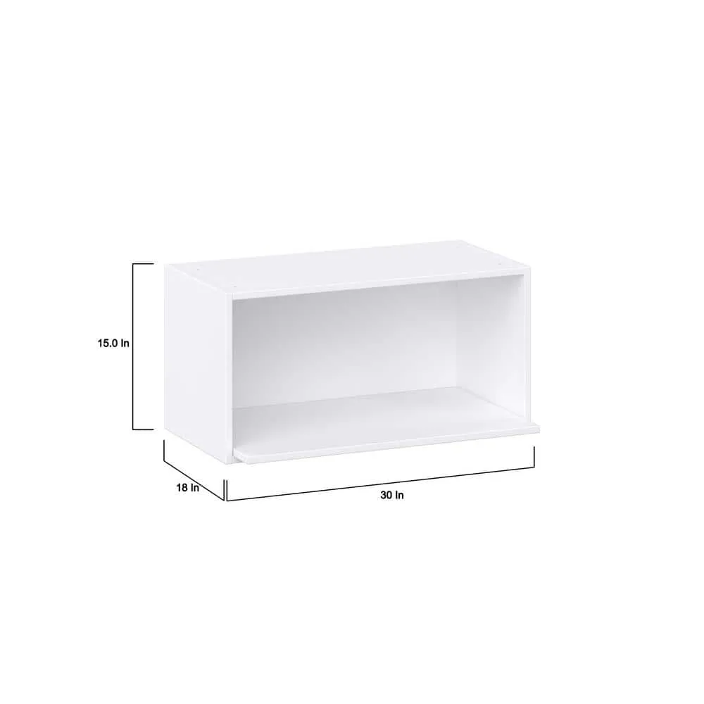 J COLLECTION Fairhope Bright White Slab Assembled Wall Microwave Shelf Kitchen Cabinet (30 in. W X 15 in. H X 18 in. D), photo 3 of 11