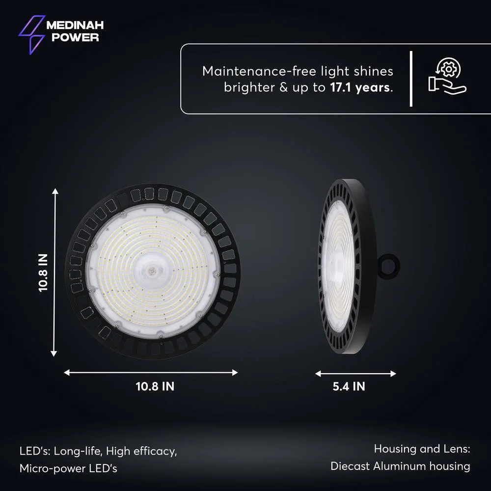 MEDINAH POWER 11 in. Round 400-Watt Equivalent Integrated LED Dimmable Bronze High Bay Light, 22000 Lumens, 5000K Daylight, photo 4 of 14