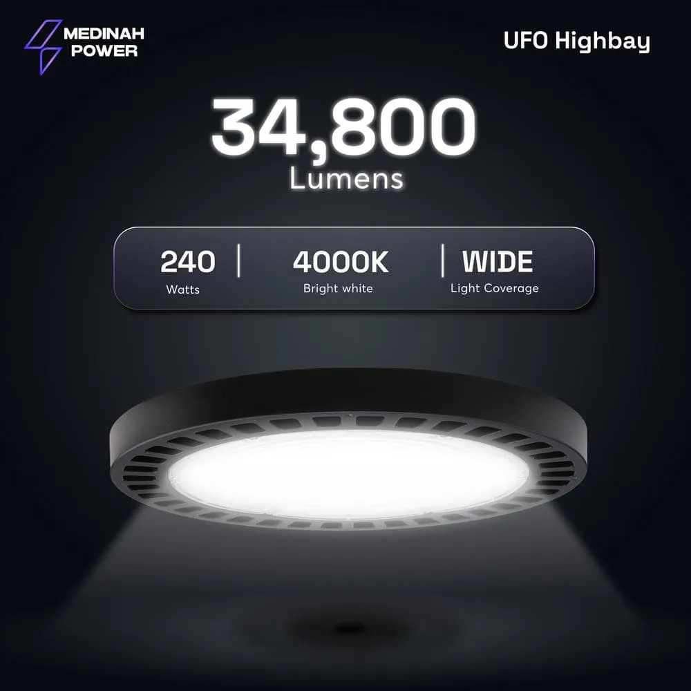 MEDINAH POWER 11 in. Round 1000-Watt Equivalent Integrated LED Dimmable Bronze High Bay Light, 35000 Lumens, 4000K Bright white light, photo 3 of 13