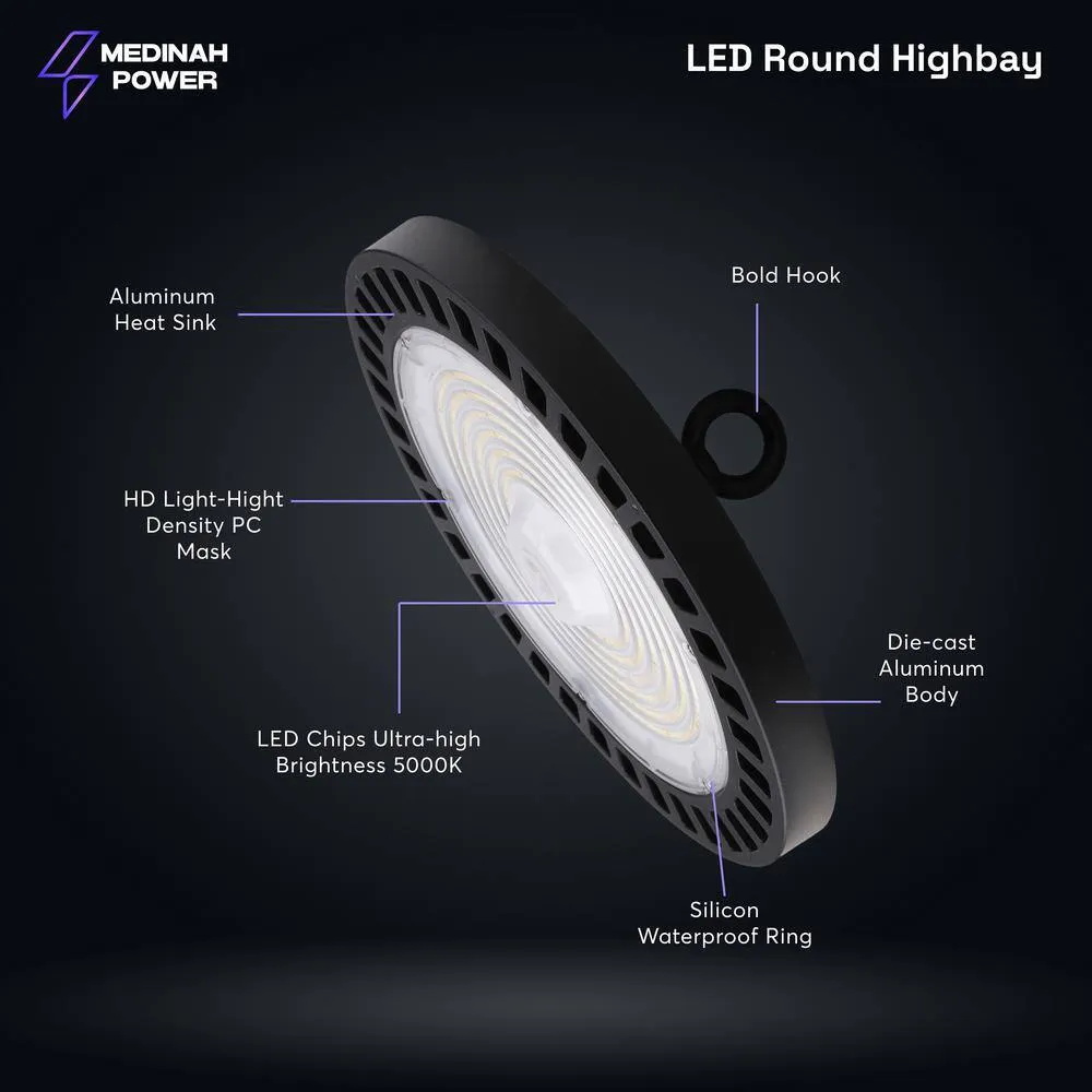 MEDINAH POWER 11 in. Round 1000-Watt Equivalent Integrated LED Dimmable Bronze High Bay Light, 35000 Lumens, 4000K Bright white light, photo 9 of 13