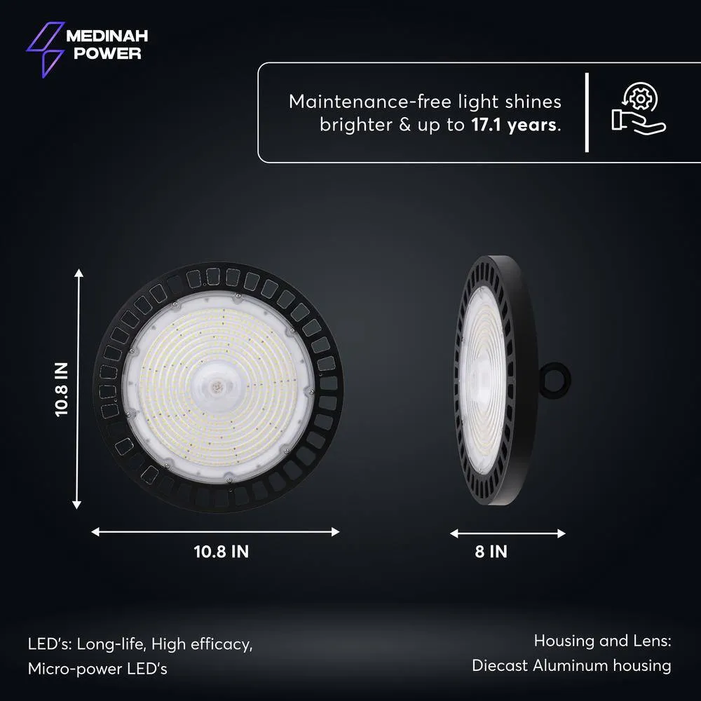 MEDINAH POWER 11 in. Round 1000-Watt Equivalent Integrated LED Dimmable Bronze High Bay Light, 35000 Lumens, 4000K Bright white light, photo 4 of 13