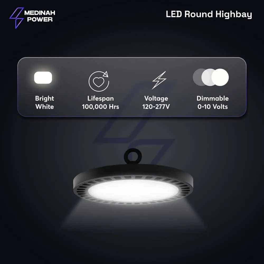 MEDINAH POWER 11 in. Round 1000-Watt Equivalent Integrated LED Dimmable Bronze High Bay Light, 35000 Lumens, 4000K Bright white light, photo 8 of 13