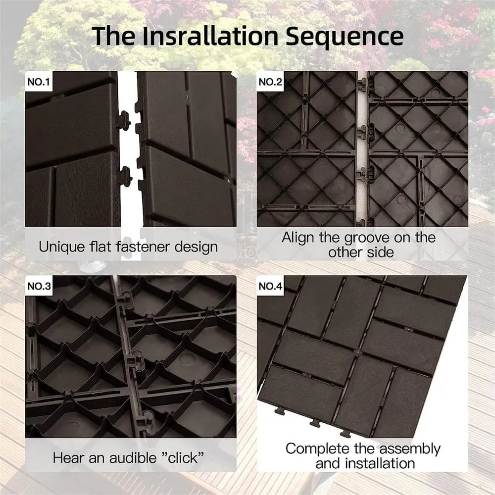 cadeninc 12 in. x 12 in. Brown Square Composite Decking Tiles, 4 Slat Plastic Outdoor Flooring Tile All Weather (Pack of 36), photo 3 of 5