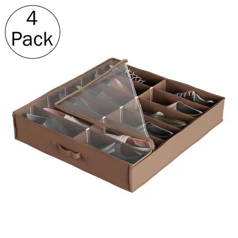 27 × 24 in 12-Pair Clear Plastic Zippered Cover Underbed Shoe Storage Organizer Set of 4