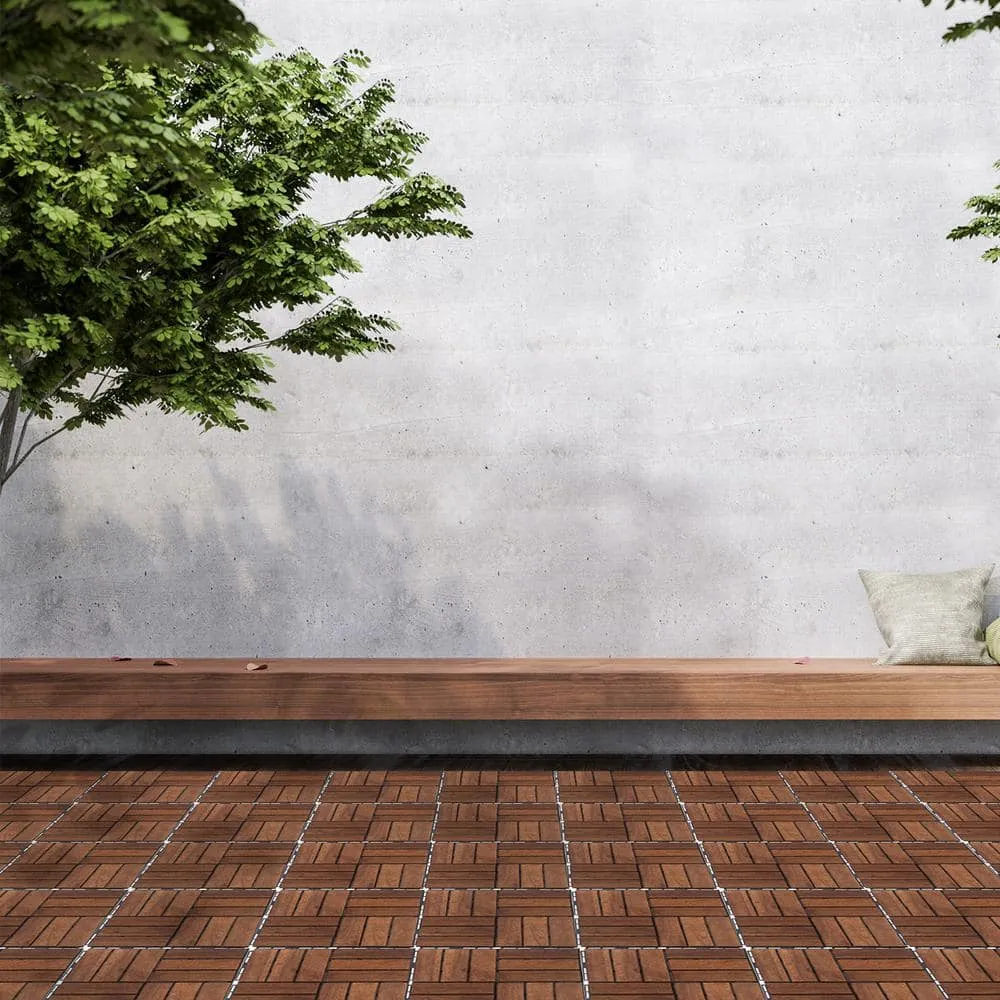 Tatayosi 12 in. x 12 in. Outdoor Acacia Wood Flooring Interlocking Deck Tiles in Brown (10-Pieces), photo 2 of 9