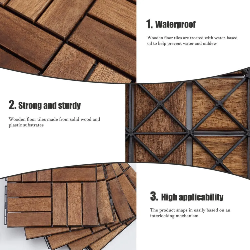 Tatayosi 12 in. x 12 in. Outdoor Acacia Wood Flooring Interlocking Deck Tiles in Brown (10-Pieces), photo 6 of 9