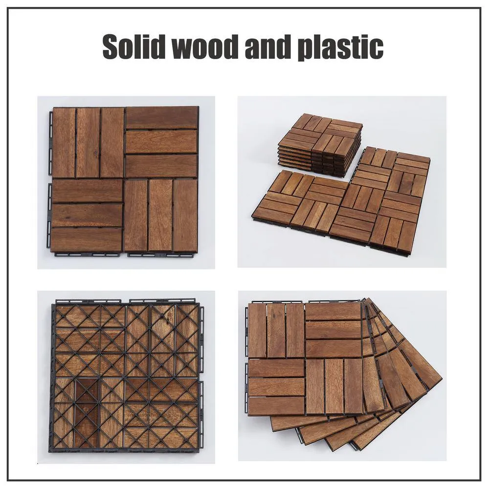 Tatayosi 12 in. x 12 in. Outdoor Acacia Wood Flooring Interlocking Deck Tiles in Brown (10-Pieces), photo 7 of 9