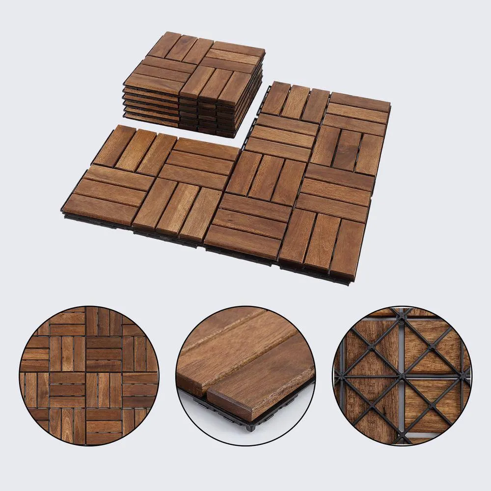 Tatayosi 12 in. x 12 in. Outdoor Acacia Wood Flooring Interlocking Deck Tiles in Brown (10-Pieces), photo 5 of 9