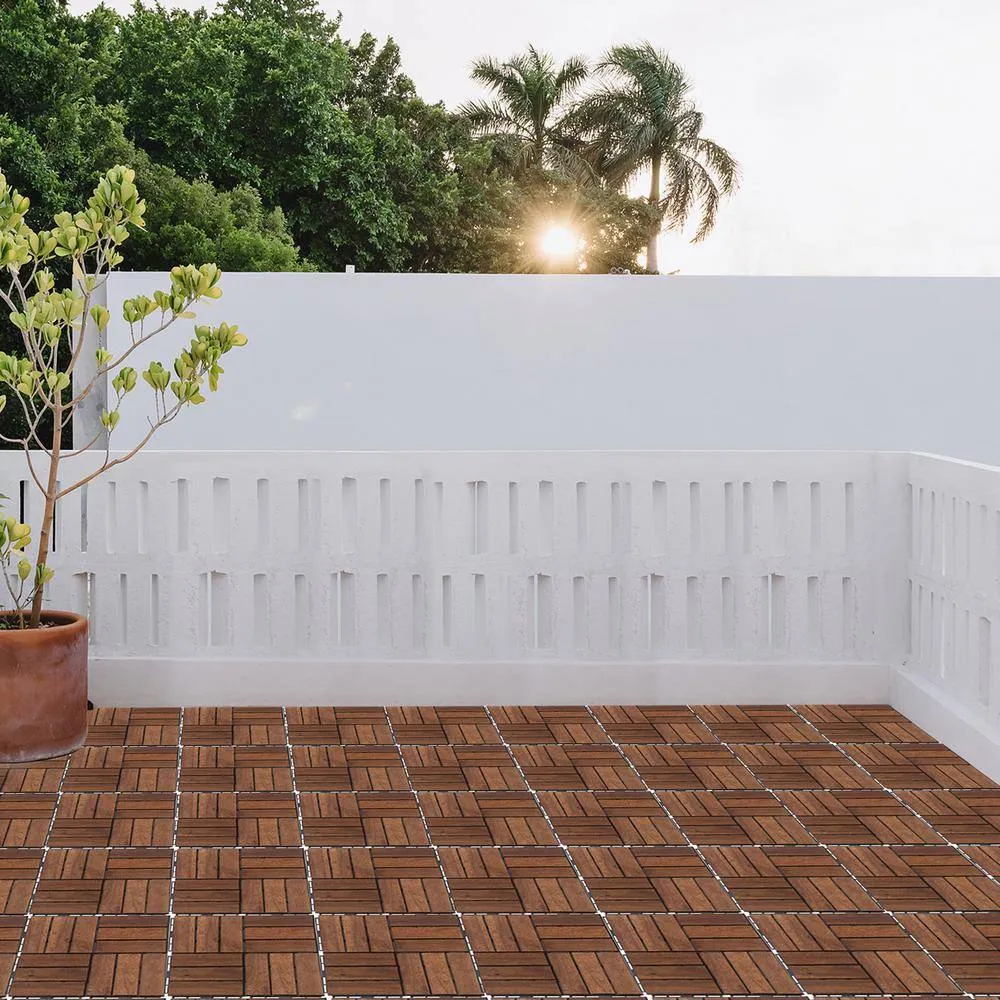 Tatayosi 12 in. x 12 in. Outdoor Acacia Wood Flooring Interlocking Deck Tiles in Brown (10-Pieces), photo 3 of 9