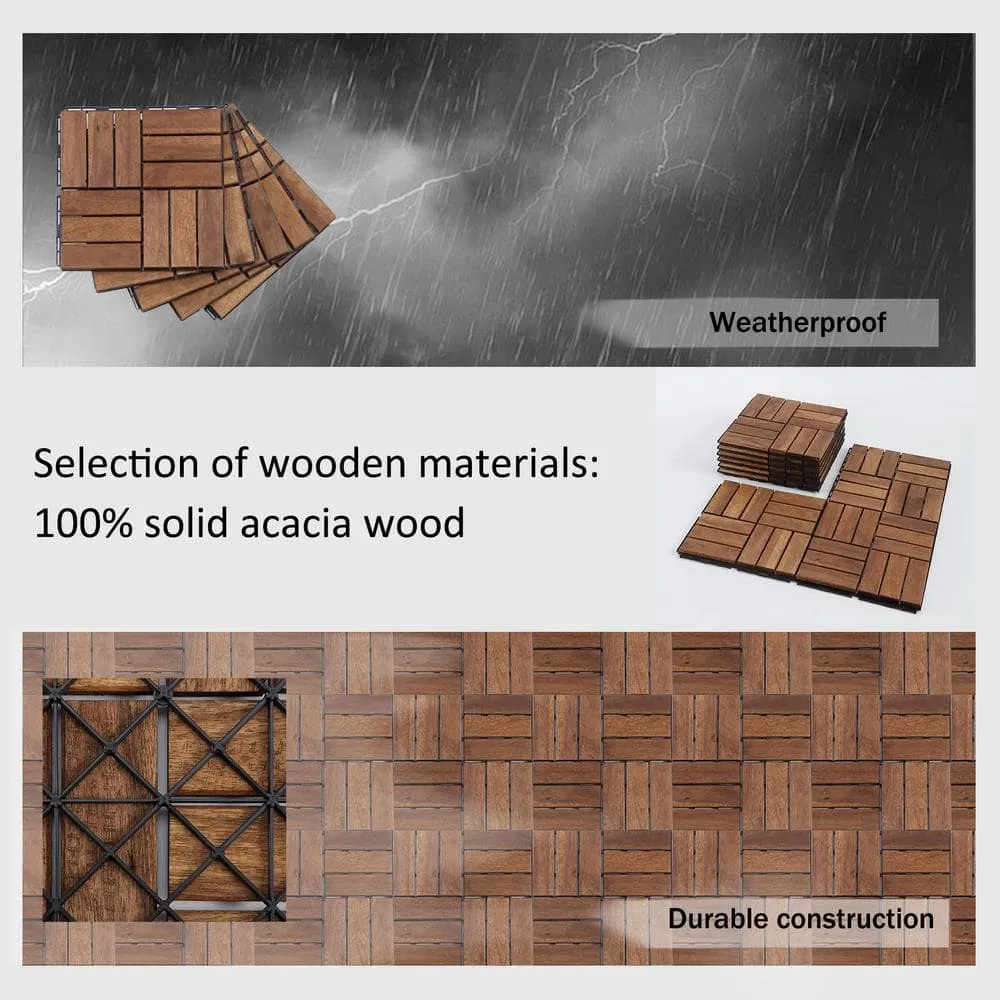 Tatayosi 12 in. x 12 in. Outdoor Acacia Wood Flooring Interlocking Deck Tiles in Brown (10-Pieces), photo 9 of 9