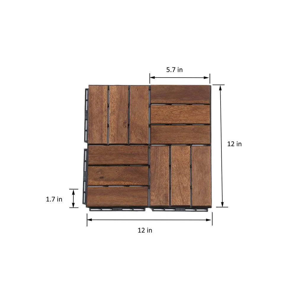 Tatayosi 12 in. x 12 in. Outdoor Acacia Wood Flooring Interlocking Deck Tiles in Brown (10-Pieces), photo 4 of 9