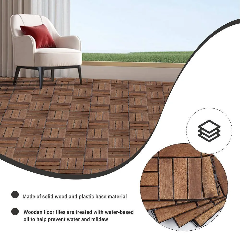 Tatayosi 12 in. x 12 in. Outdoor Acacia Wood Flooring Interlocking Deck Tiles in Brown (10-Pieces), photo 8 of 9