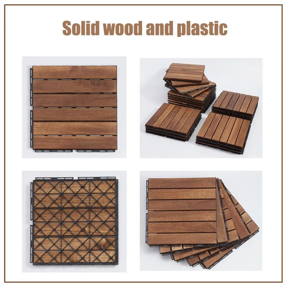 Tatayosi 12 in. x 12 in. Striped Pattern Outdoor Acacia Wood Interlocking Deck Tiles in Brown (10-Pieces), photo 7 of 9