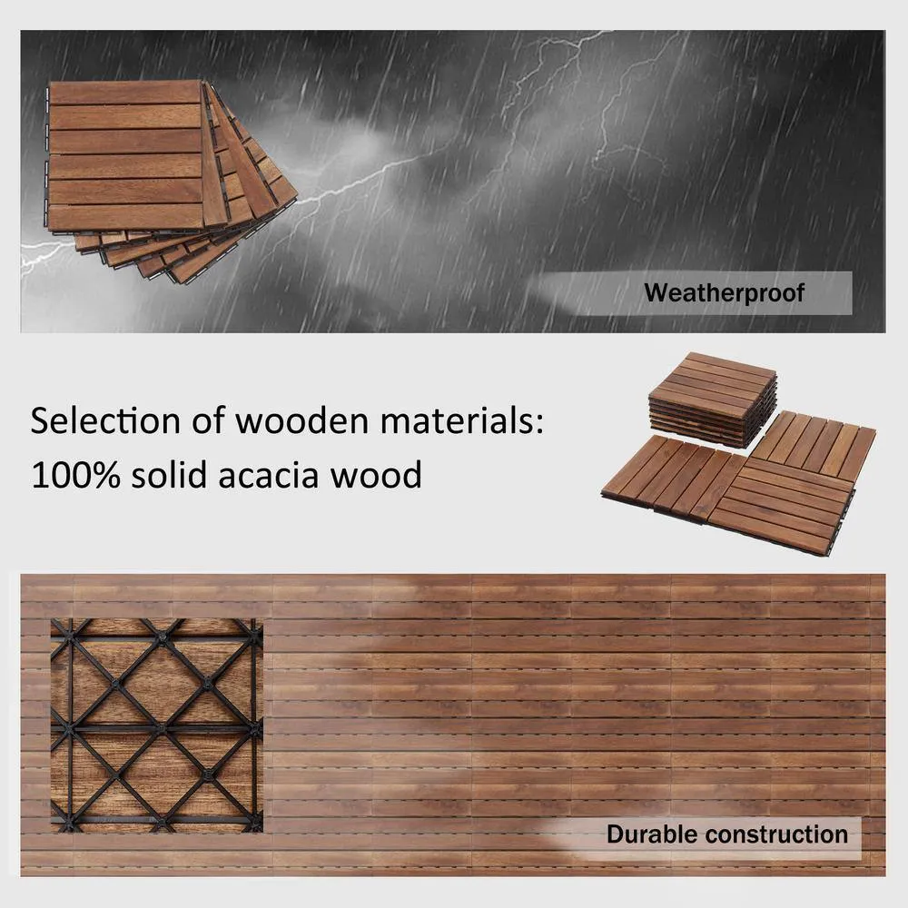 Tatayosi 12 in. x 12 in. Striped Pattern Outdoor Acacia Wood Interlocking Deck Tiles in Brown (10-Pieces), photo 9 of 9