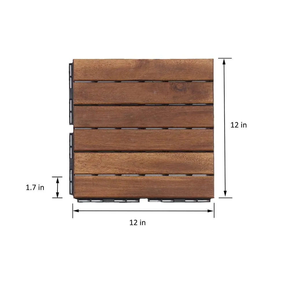 Tatayosi 12 in. x 12 in. Striped Pattern Outdoor Acacia Wood Interlocking Deck Tiles in Brown (10-Pieces), photo 4 of 9