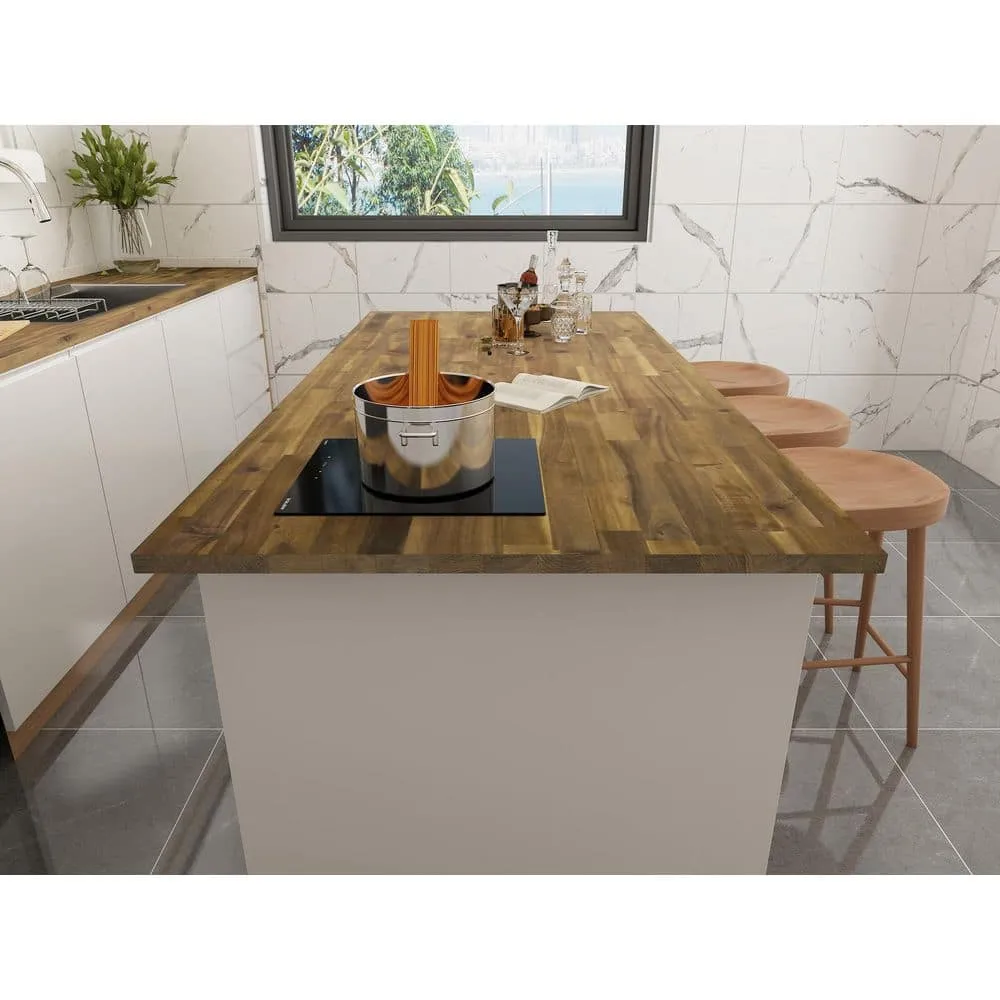 Interbuild 8 ft. L x 25.5 in. D, Acacia Butcher Block Standard Countertop in Brown with Square Edge, photo 6 of 9