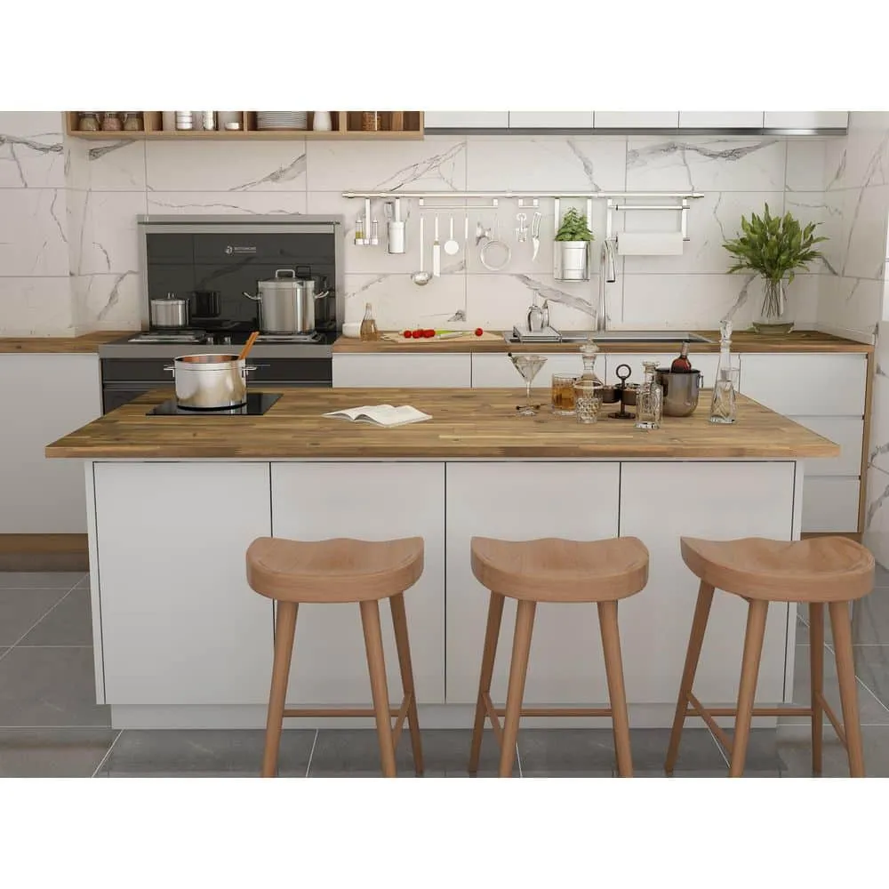 Interbuild 8 ft. L x 25.5 in. D, Acacia Butcher Block Standard Countertop in Brown with Square Edge, photo 8 of 9