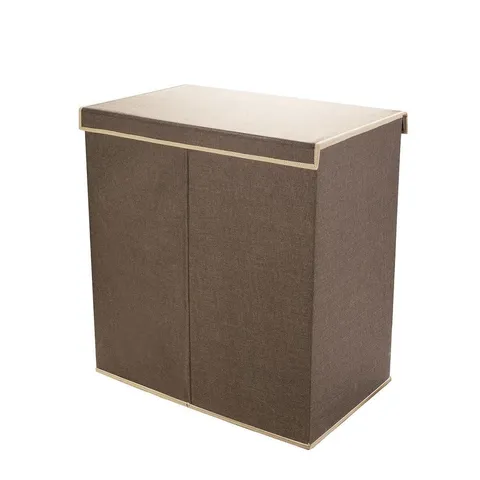 Brown Collapsible Canvas Laundry Hamper with 2 Compartments for Sorting or Folding Clothes
