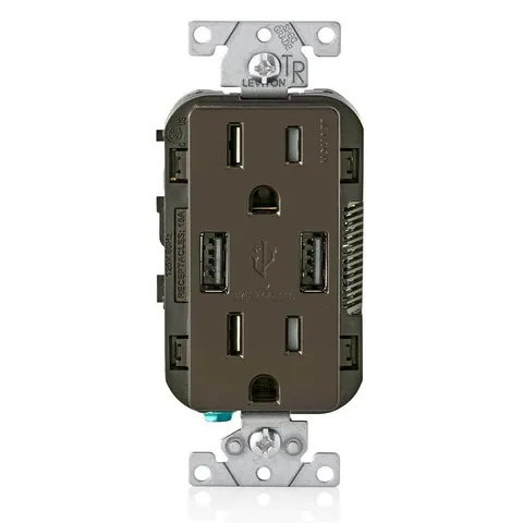 USB-A Charger Outlet, 15A Tamper-Resistant (Brown)