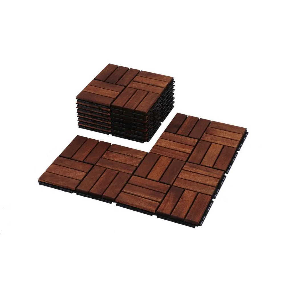 cadeninc 12 in. x 0.74 in. Brown Square Acacia Hardwood Outdoor Flooring for Patio, Bancony, Pool Side (10 sq. ft.) (10-pack), photo 5 of 8