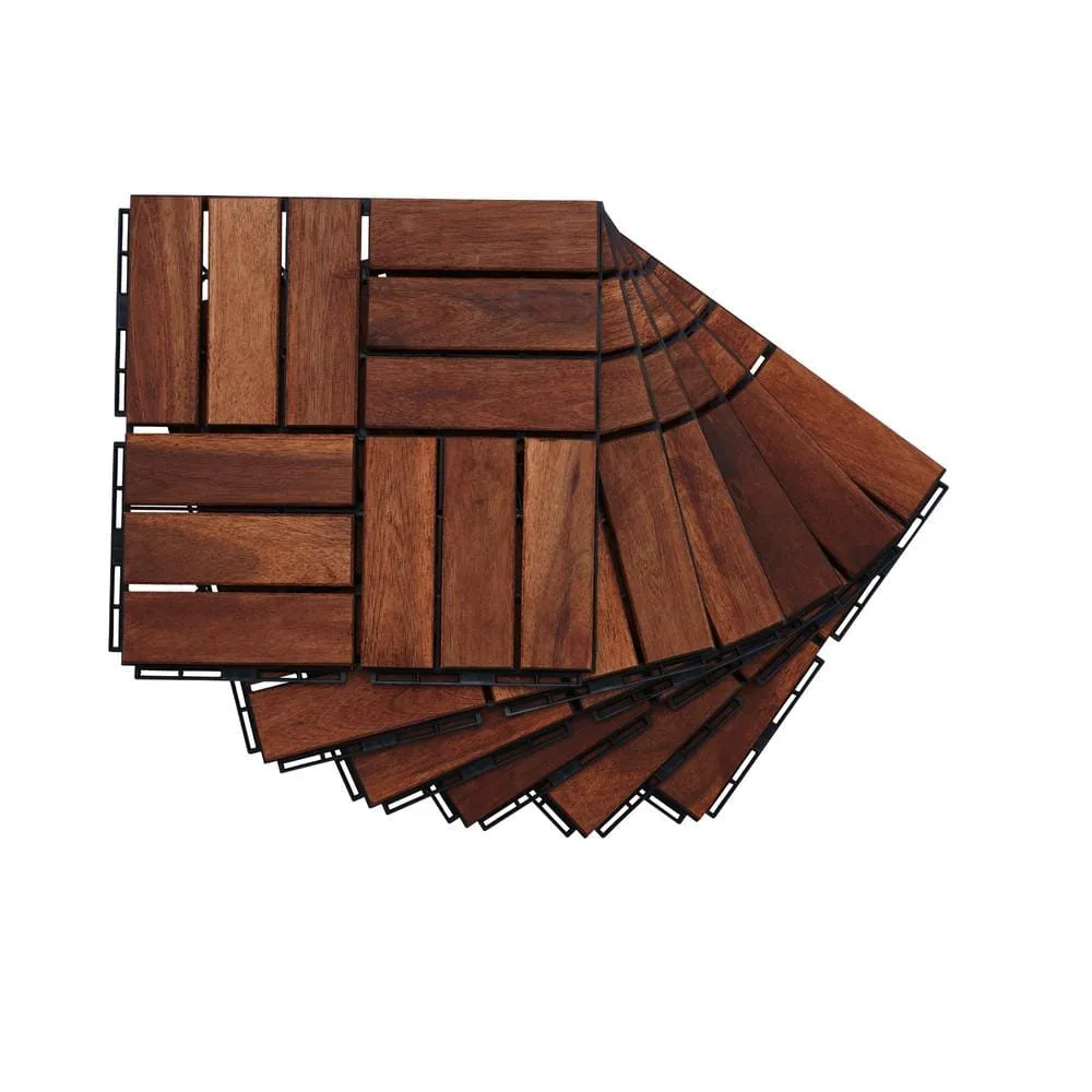 cadeninc 12 in. x 0.74 in. Brown Square Acacia Hardwood Outdoor Flooring for Patio, Bancony, Pool Side (10 sq. ft.) (10-pack), photo 4 of 8