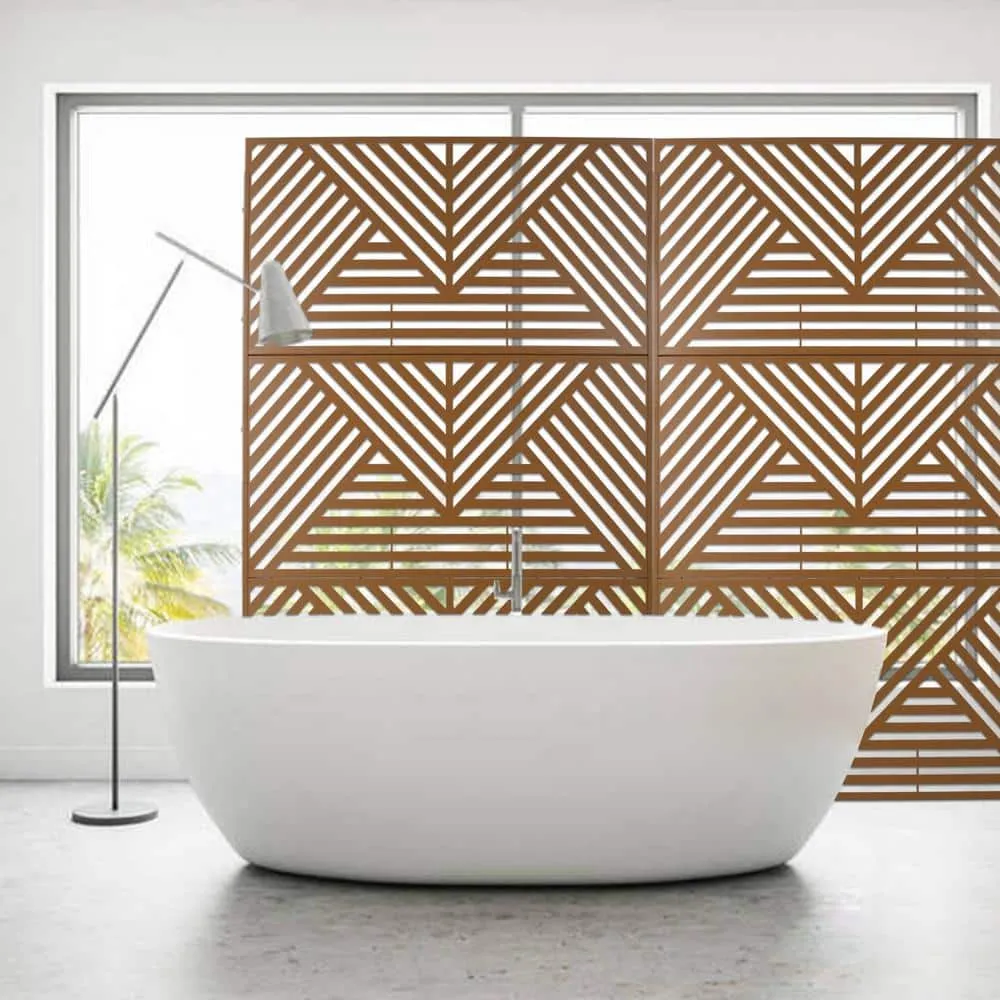 Tidoin 6.3 ft. x 4 ft. Brown Steel Freestanding Flat Flat Top Decorative Privacy Screen Metal Fence Panel, photo 5 of 7
