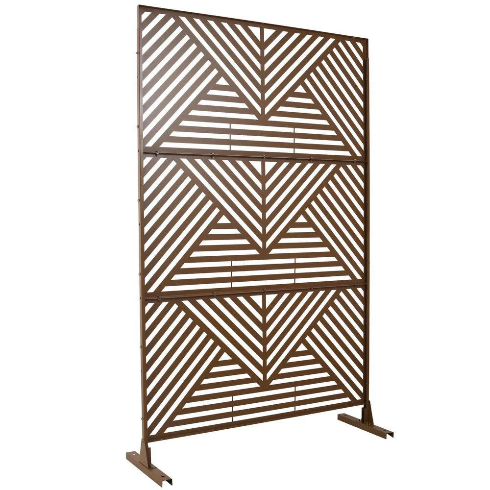 Tidoin 6.3 ft. x 4 ft. Brown Steel Freestanding Flat Flat Top Decorative Privacy Screen Metal Fence Panel, photo 7 of 7