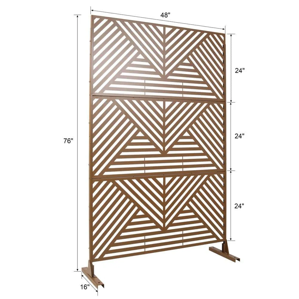 Tidoin 6.3 ft. x 4 ft. Brown Steel Freestanding Flat Flat Top Decorative Privacy Screen Metal Fence Panel, photo 2 of 7