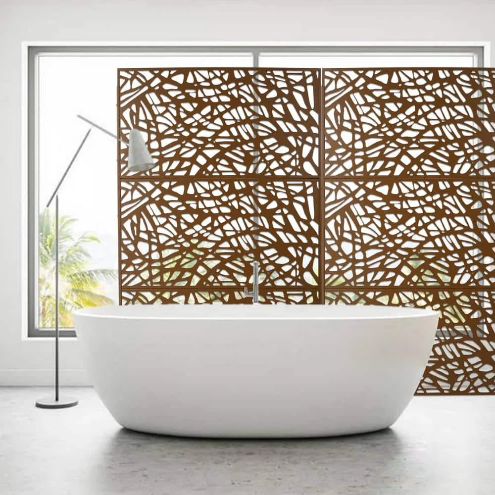 Tidoin 6.3 ft. x 4 ft. Brown Steel Freestanding Flat Flat Top Decorative Privacy Screen Metal Fence Panel, photo 4 of 6