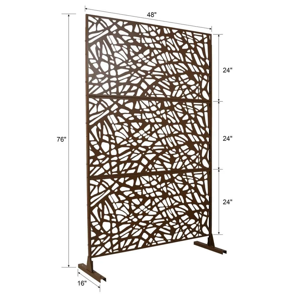 Tidoin 6.3 ft. x 4 ft. Brown Steel Freestanding Flat Flat Top Decorative Privacy Screen Metal Fence Panel, photo 2 of 6