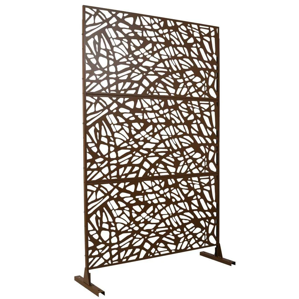 Tidoin 6.3 ft. x 4 ft. Brown Steel Freestanding Flat Flat Top Decorative Privacy Screen Metal Fence Panel, photo 6 of 6