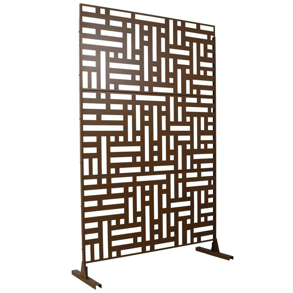 Tidoin 6.3 ft. x 4 ft. Brown Steel Freestanding Flat Flat Top Decorative Privacy Screen Metal Fence Panel, photo 5 of 6