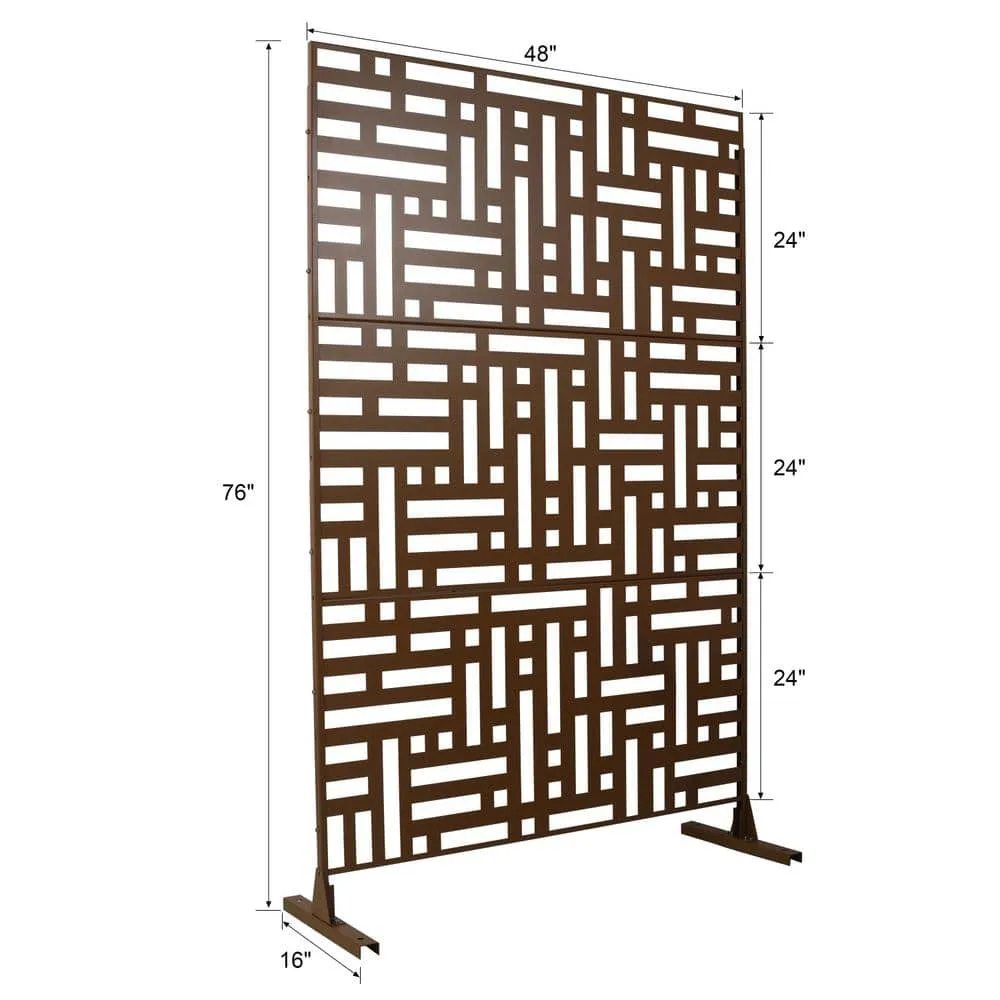 Tidoin 6.3 ft. x 4 ft. Brown Steel Freestanding Flat Flat Top Decorative Privacy Screen Metal Fence Panel, photo 2 of 6