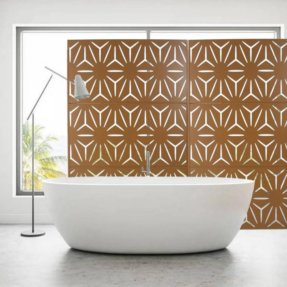 Tidoin 6.3 ft. x 4 ft. Brown Steel Freestanding Flat Flat Top Decorative Privacy Screen Metal Fence Panel, photo 5 of 6