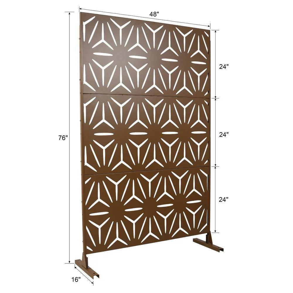 Tidoin 6.3 ft. x 4 ft. Brown Steel Freestanding Flat Flat Top Decorative Privacy Screen Metal Fence Panel, photo 2 of 6