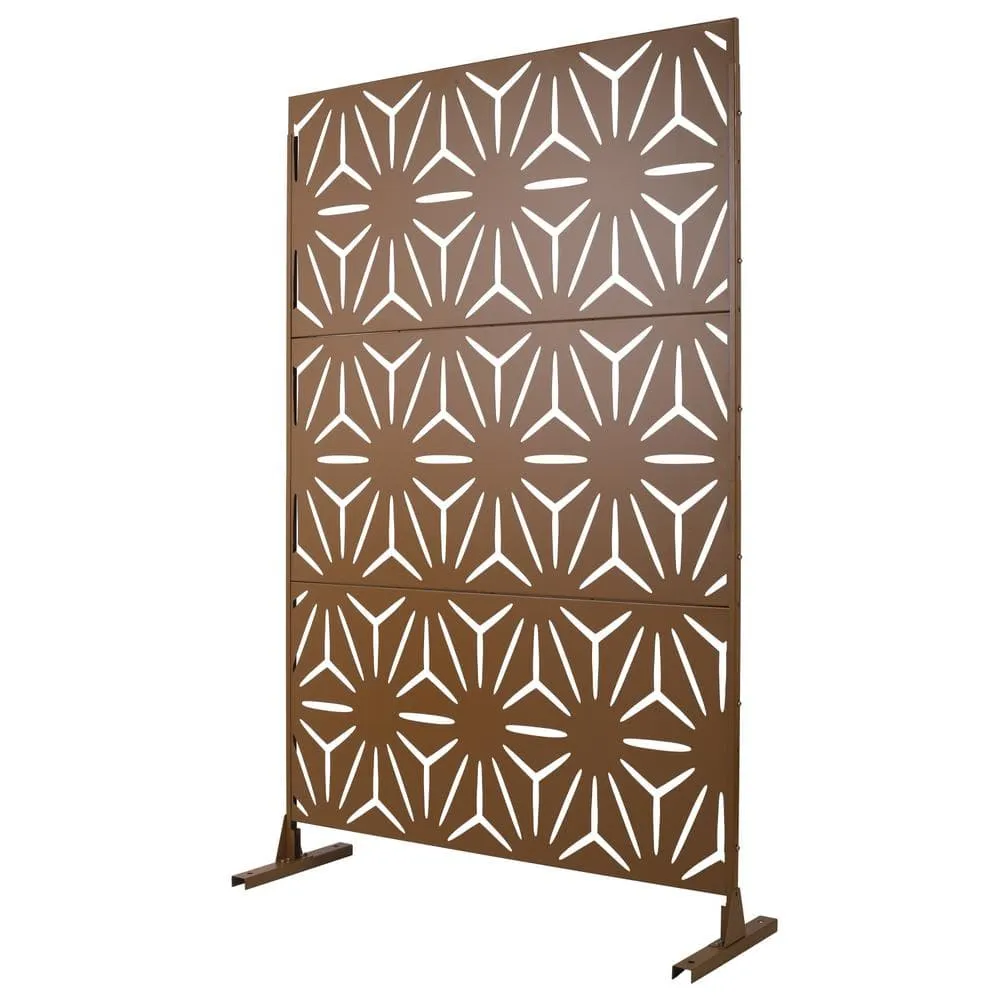 Tidoin 6.3 ft. x 4 ft. Brown Steel Freestanding Flat Flat Top Decorative Privacy Screen Metal Fence Panel, photo 6 of 6