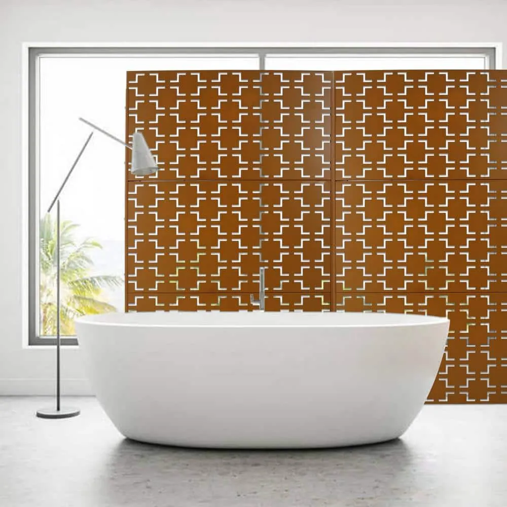 Tidoin 6.3 ft. x 4 ft. Brown Steel Freestanding Flat Flat Top Decorative Privacy Screen Metal Fence Panel, photo 5 of 6