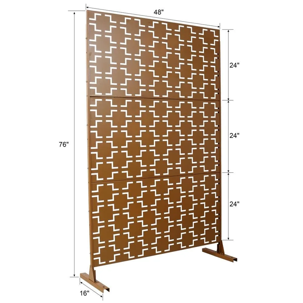 Tidoin 6.3 ft. x 4 ft. Brown Steel Freestanding Flat Flat Top Decorative Privacy Screen Metal Fence Panel, photo 2 of 6