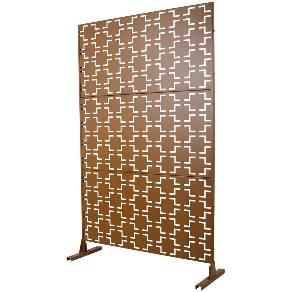 Tidoin 6.3 ft. x 4 ft. Brown Steel Freestanding Flat Flat Top Decorative Privacy Screen Metal Fence Panel, photo 6 of 6